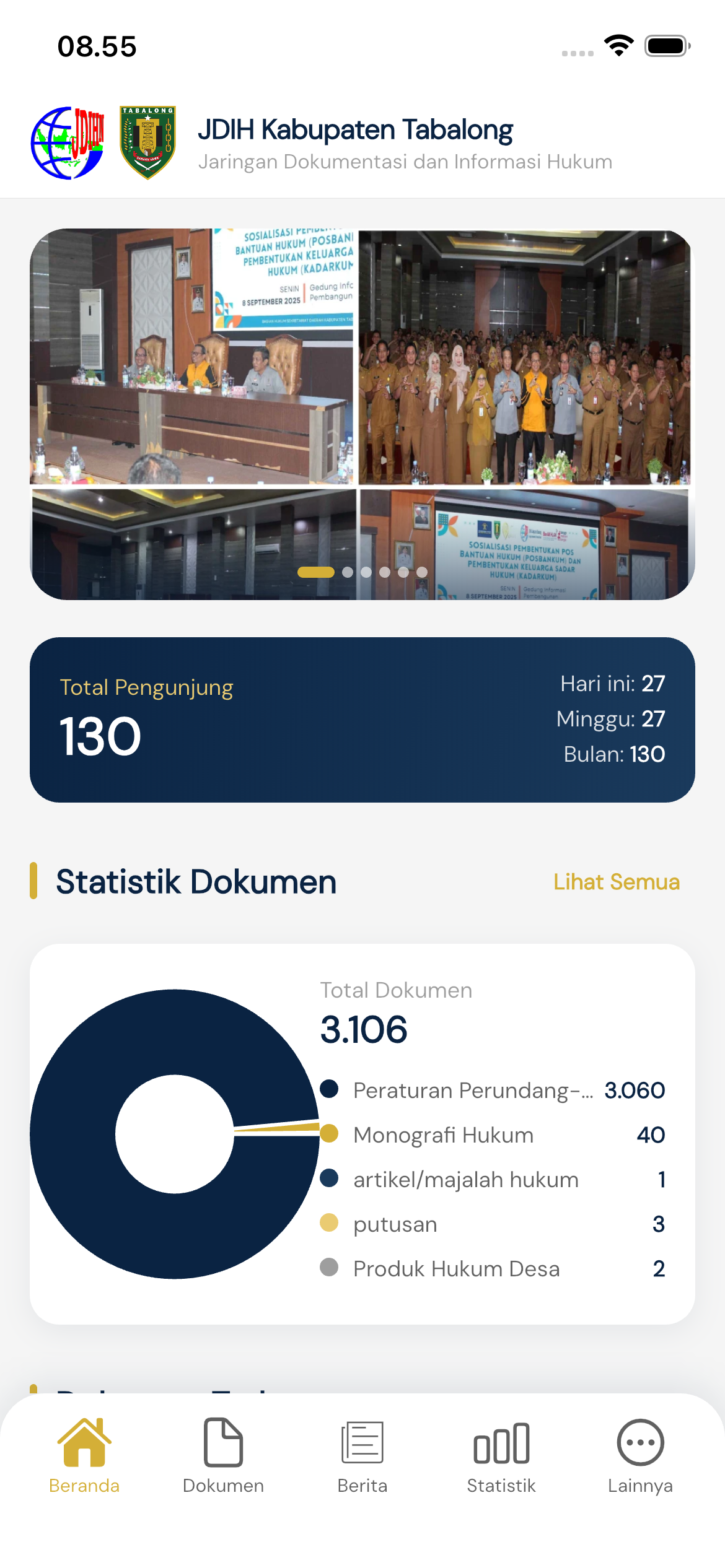 Tampilan beranda aplikasi JDIH Tabalong Mobile