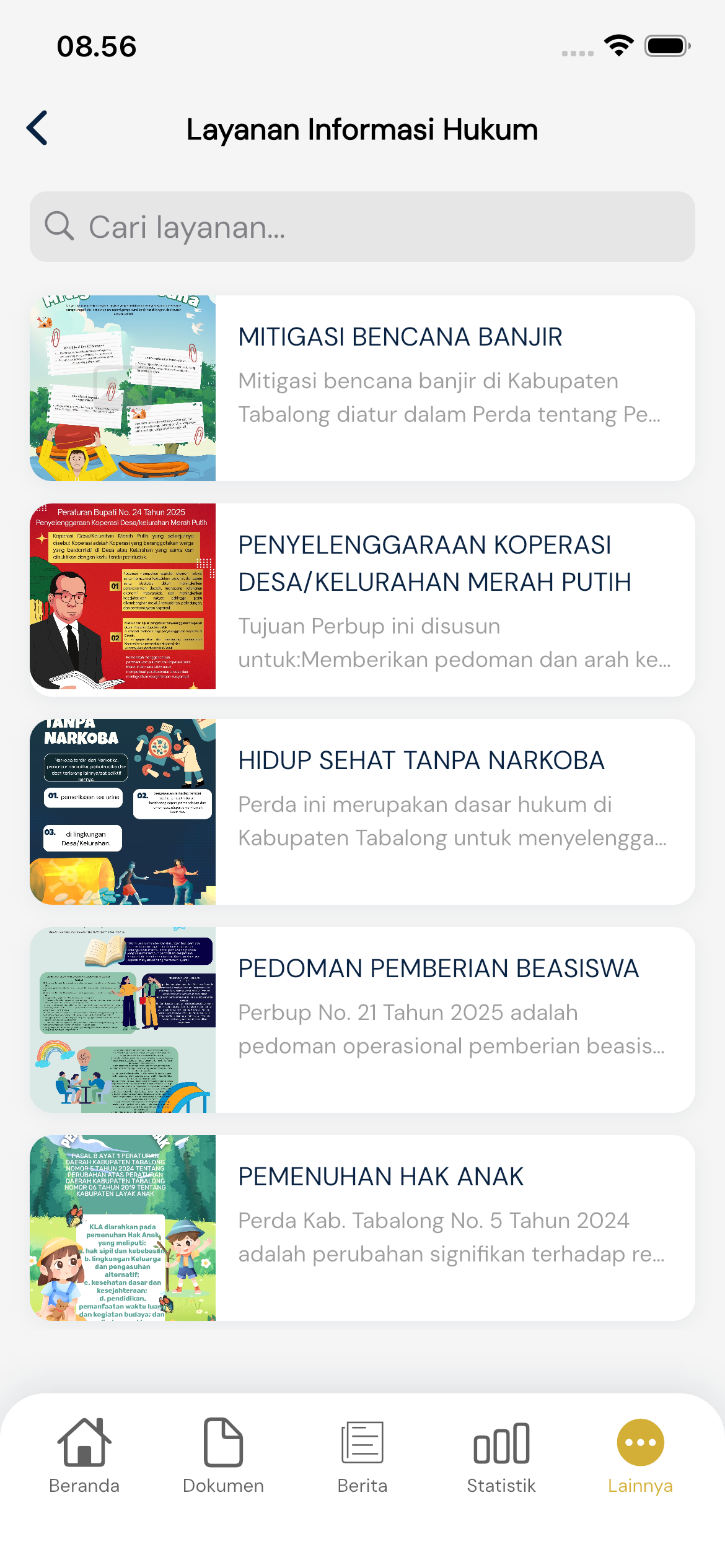 Daftar Layanan Informasi Hukum dengan thumbnail dan judul artikel