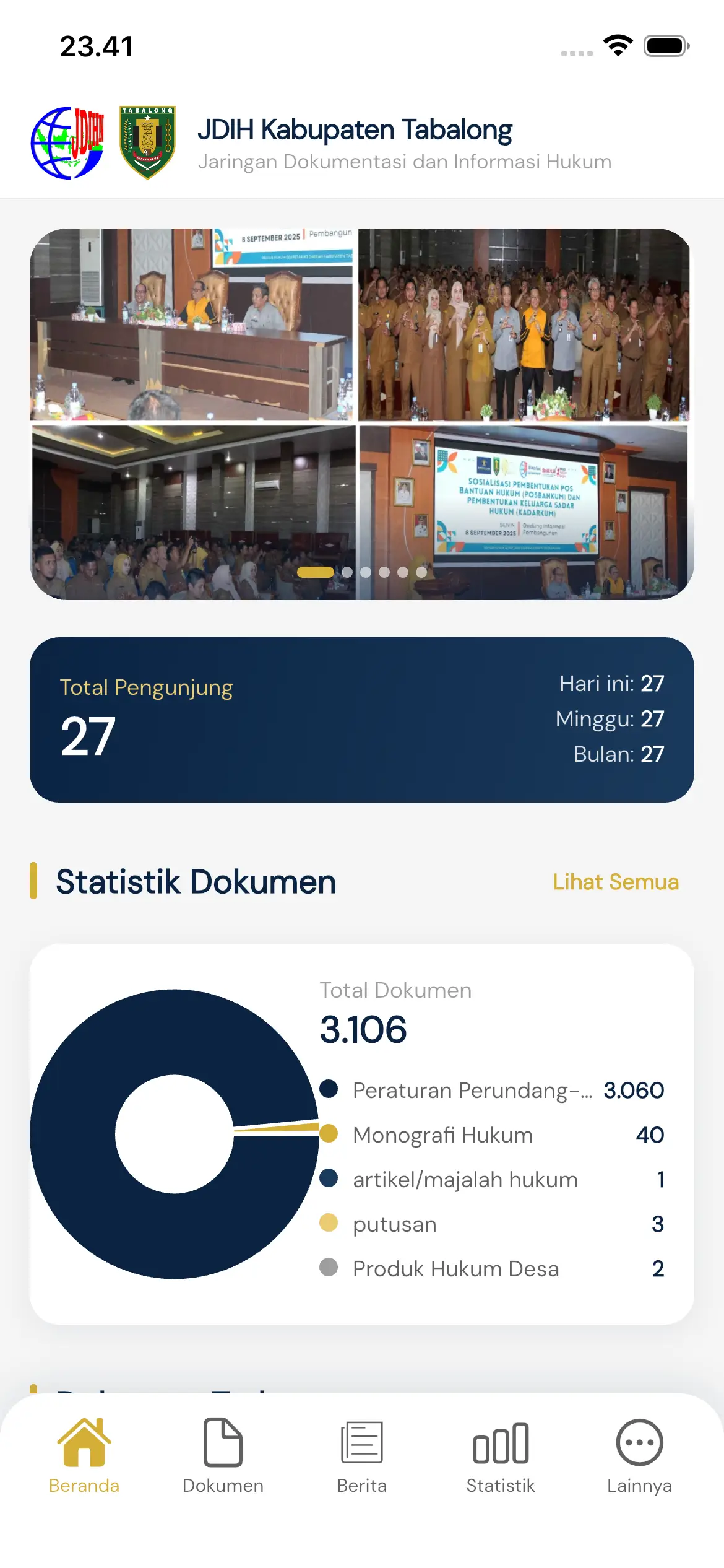 Tampilan menu JDIH di aplikasi Tabalong Pedia